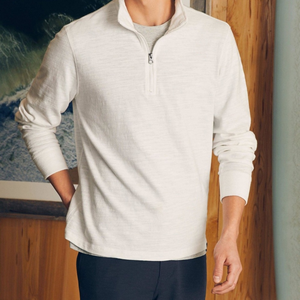 FAHERTY organic cotton White sunwashed slub quarter zip pullover Men’s Sz XXL‎